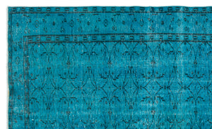 Turquoise  Over Dyed Vintage Rug 5'10'' x 9'6'' ft 177 x 289 cm