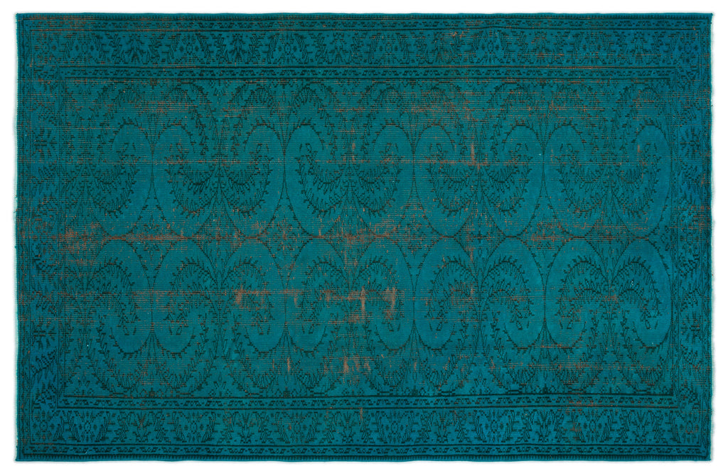 Turquoise  Over Dyed Vintage Rug 5'11'' x 9'1'' ft 181 x 278 cm