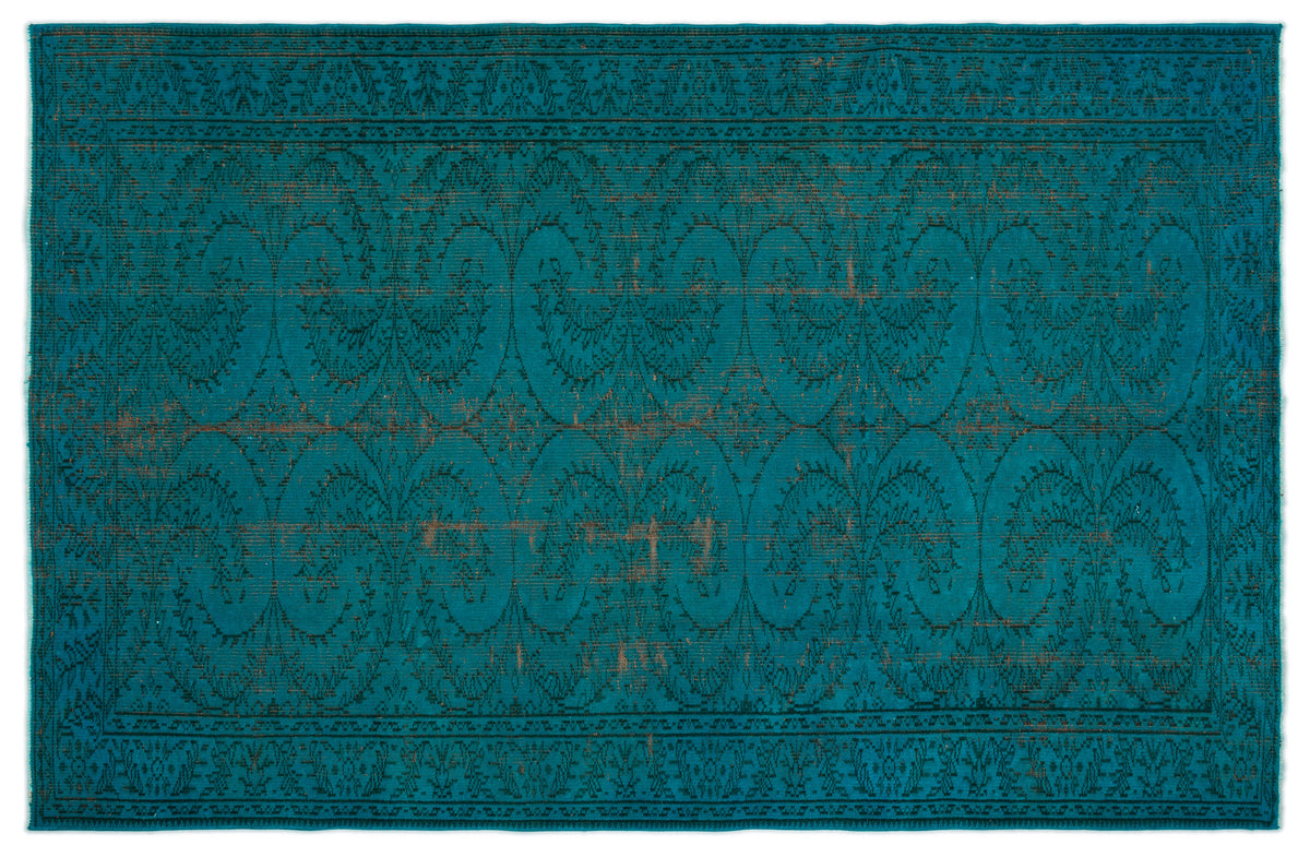 Turquoise  Over Dyed Vintage Rug 5&#39;11&#39;&#39; x 9&#39;1&#39;&#39; ft 181 x 278 cm
