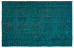 Turquoise  Over Dyed Vintage Rug 5'11'' x 9'1'' ft 181 x 278 cm
