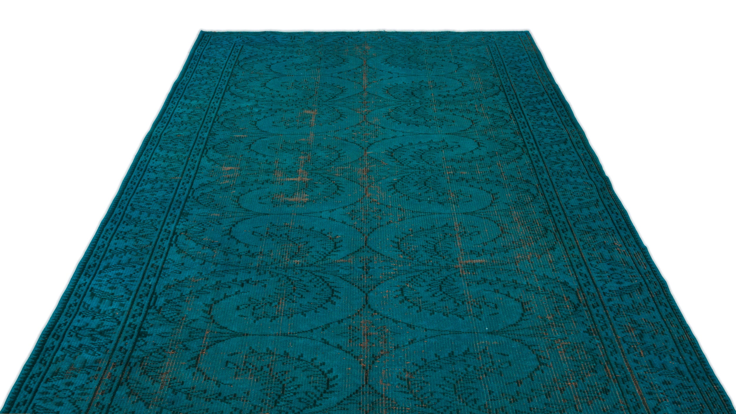 Turquoise  Over Dyed Vintage Rug 5'11'' x 9'1'' ft 181 x 278 cm