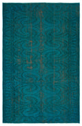 Turquoise  Over Dyed Vintage Rug 5'11'' x 9'1'' ft 181 x 278 cm