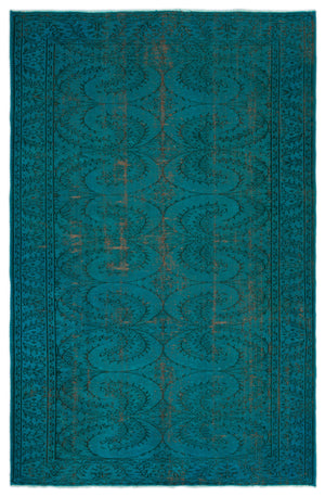 Turquoise  Over Dyed Vintage Rug 5'11'' x 9'1'' ft 181 x 278 cm
