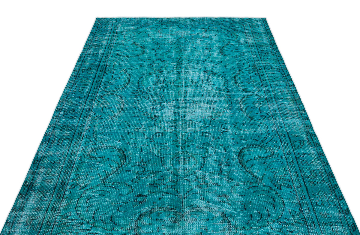 Turquoise  Over Dyed Vintage Rug 5&#39;4&#39;&#39; x 8&#39;11&#39;&#39; ft 162 x 272 cm