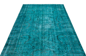 Turquoise  Over Dyed Vintage Rug 5'4'' x 8'11'' ft 162 x 272 cm