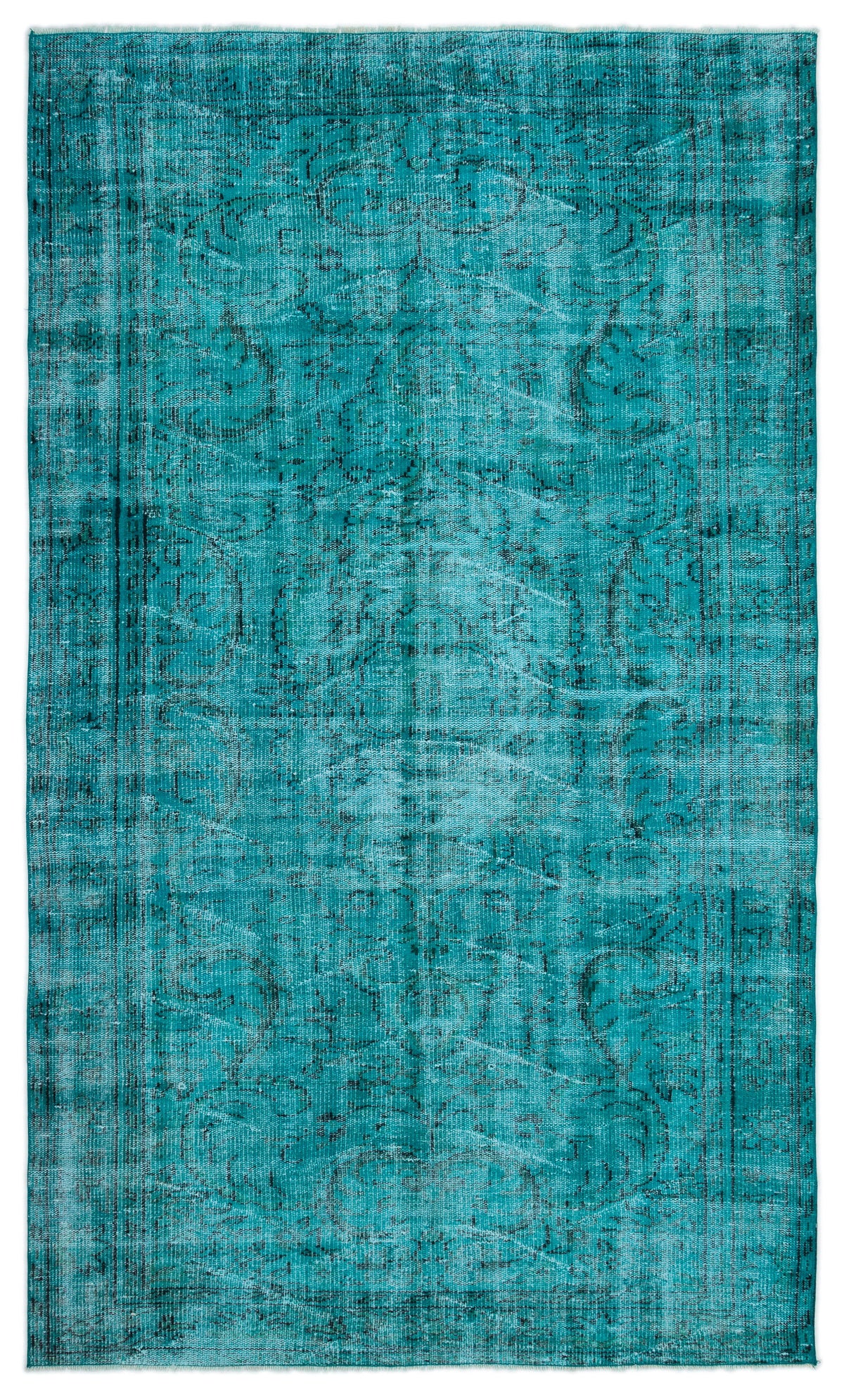 Turquoise  Over Dyed Vintage Rug 5&#39;4&#39;&#39; x 8&#39;11&#39;&#39; ft 162 x 272 cm