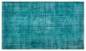 Turquoise  Over Dyed Vintage Rug 5'4'' x 8'11'' ft 162 x 272 cm