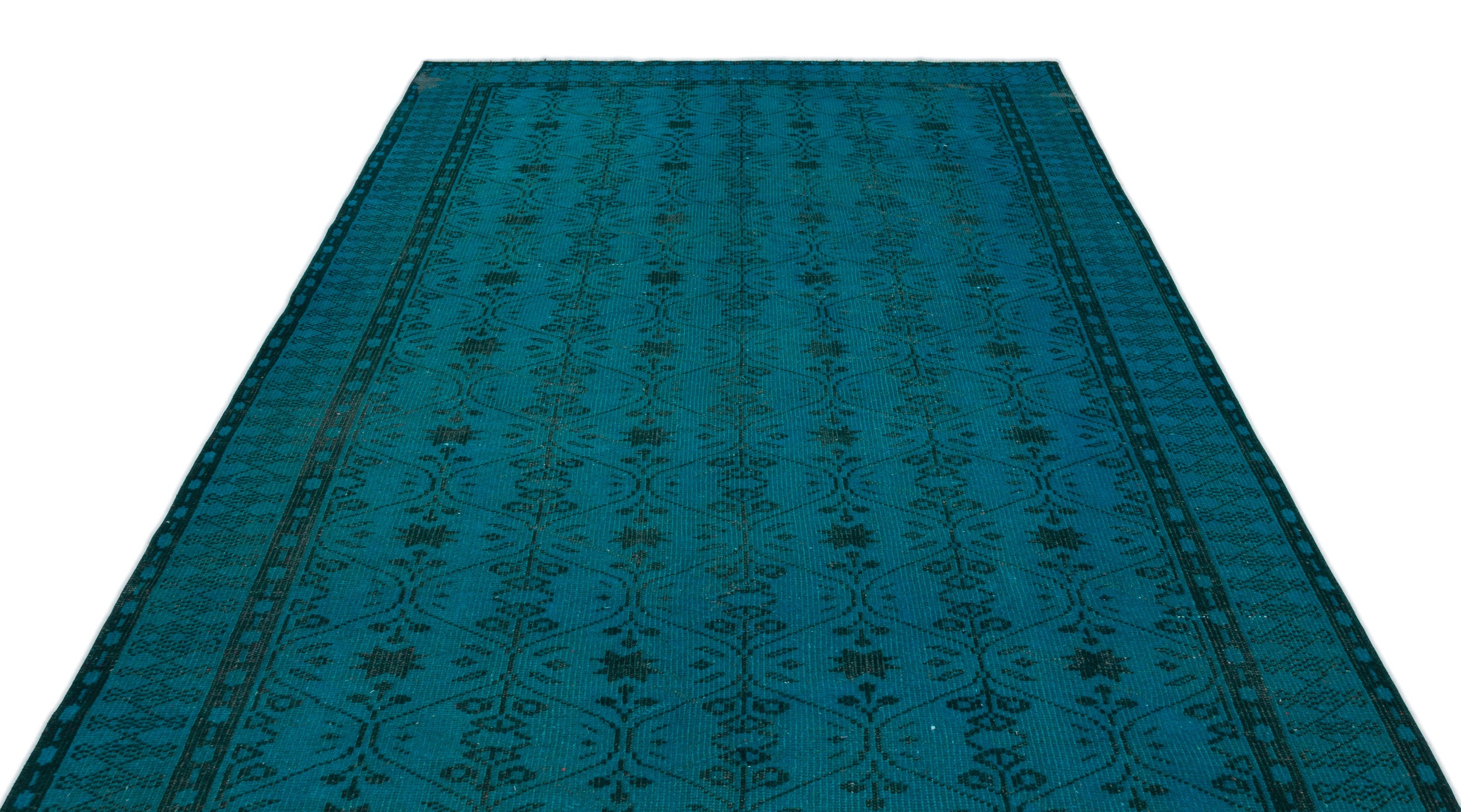 Turquoise  Over Dyed Vintage Rug 6'4'' x 9'5'' ft 194 x 286 cm