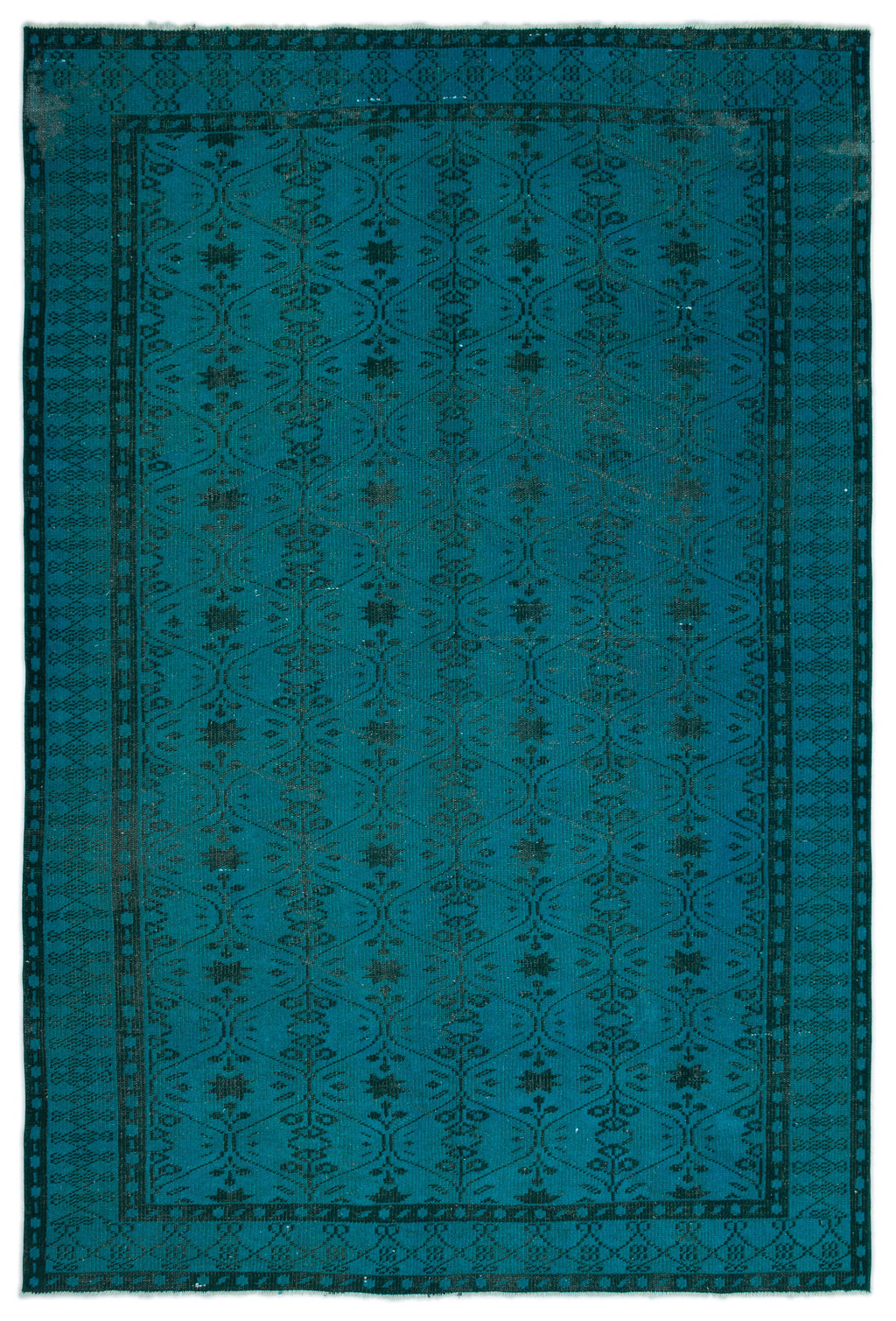 Turquoise  Over Dyed Vintage Rug 6'4'' x 9'5'' ft 194 x 286 cm