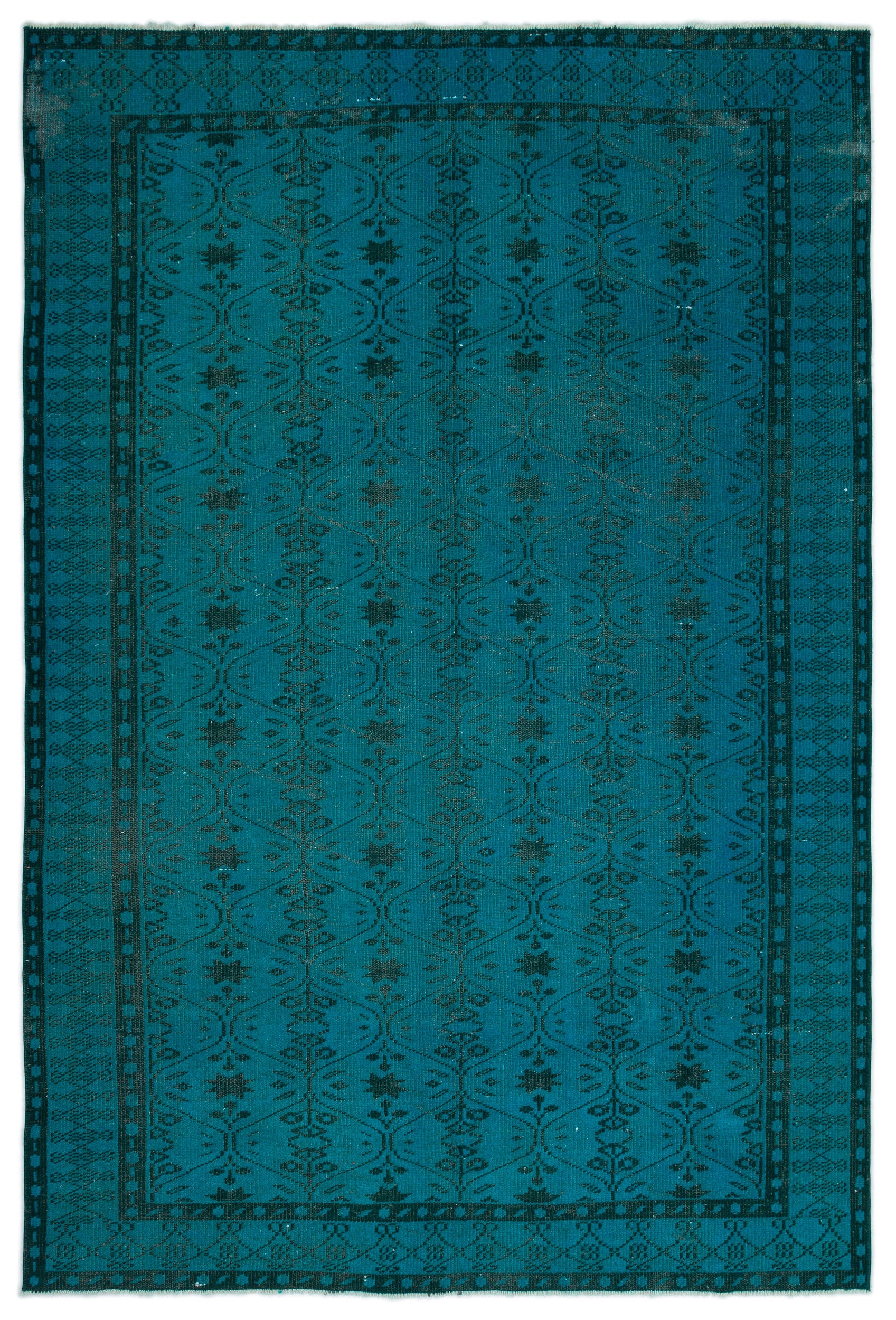 Turquoise  Over Dyed Vintage Rug 6'4'' x 9'5'' ft 194 x 286 cm