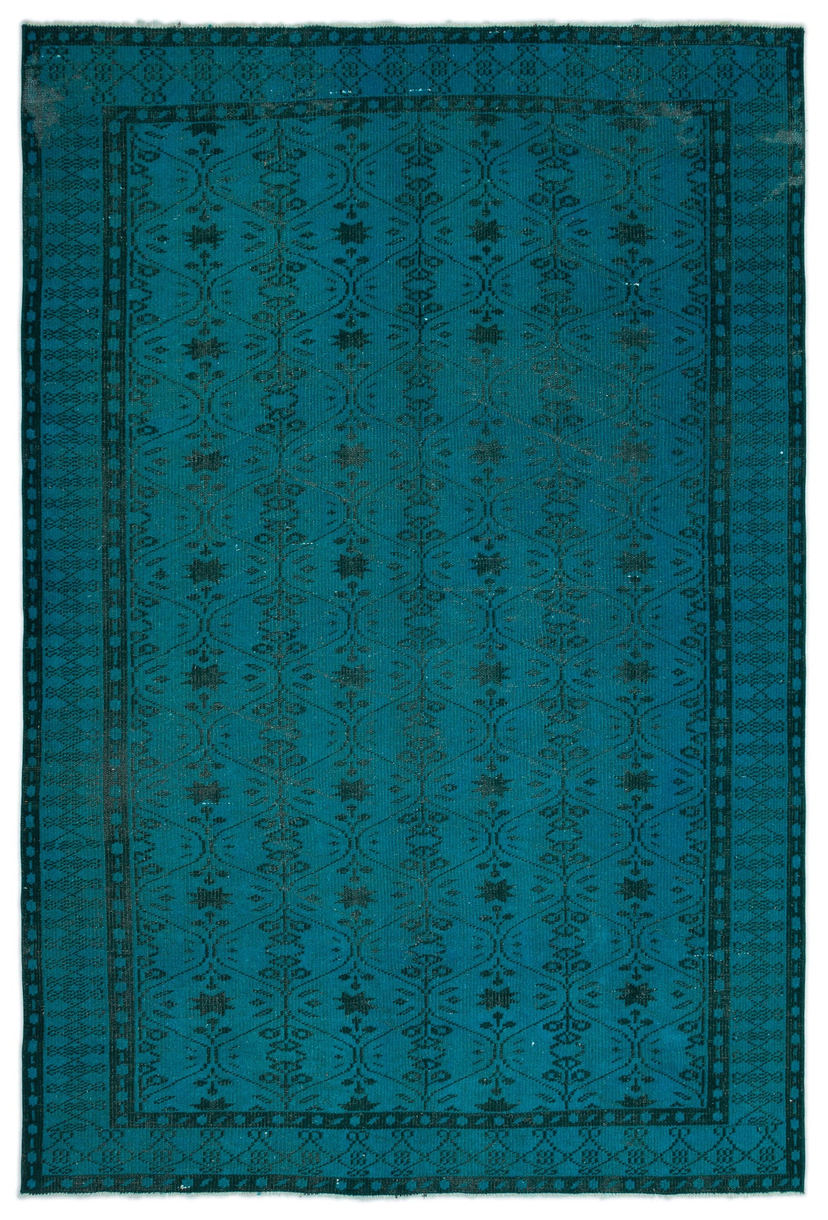 Turquoise  Over Dyed Vintage Rug 6&#39;4&#39;&#39; x 9&#39;5&#39;&#39; ft 194 x 286 cm