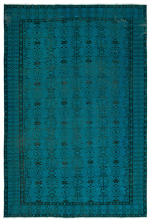 Turquoise  Over Dyed Vintage Rug 6'4'' x 9'5'' ft 194 x 286 cm