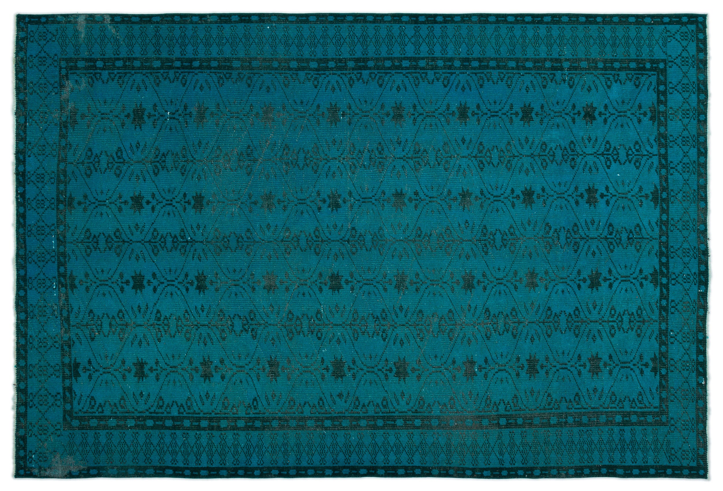 Turquoise  Over Dyed Vintage Rug 6'4'' x 9'5'' ft 194 x 286 cm