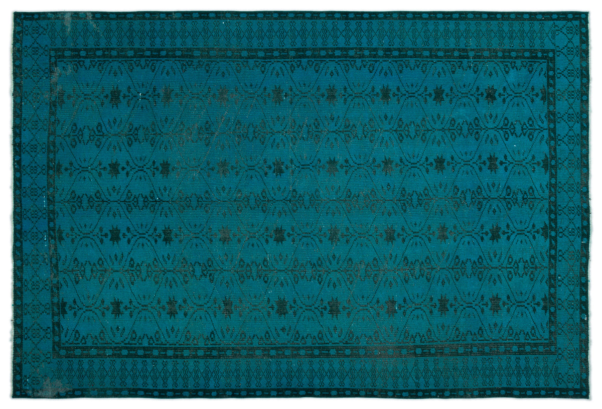 Turquoise  Over Dyed Vintage Rug 6&#39;4&#39;&#39; x 9&#39;5&#39;&#39; ft 194 x 286 cm