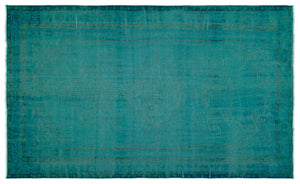 Turquoise  Over Dyed Vintage Rug 5'4'' x 8'4'' ft 162 x 255 cm