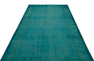 Turquoise  Over Dyed Vintage Rug 5'4'' x 8'4'' ft 162 x 255 cm