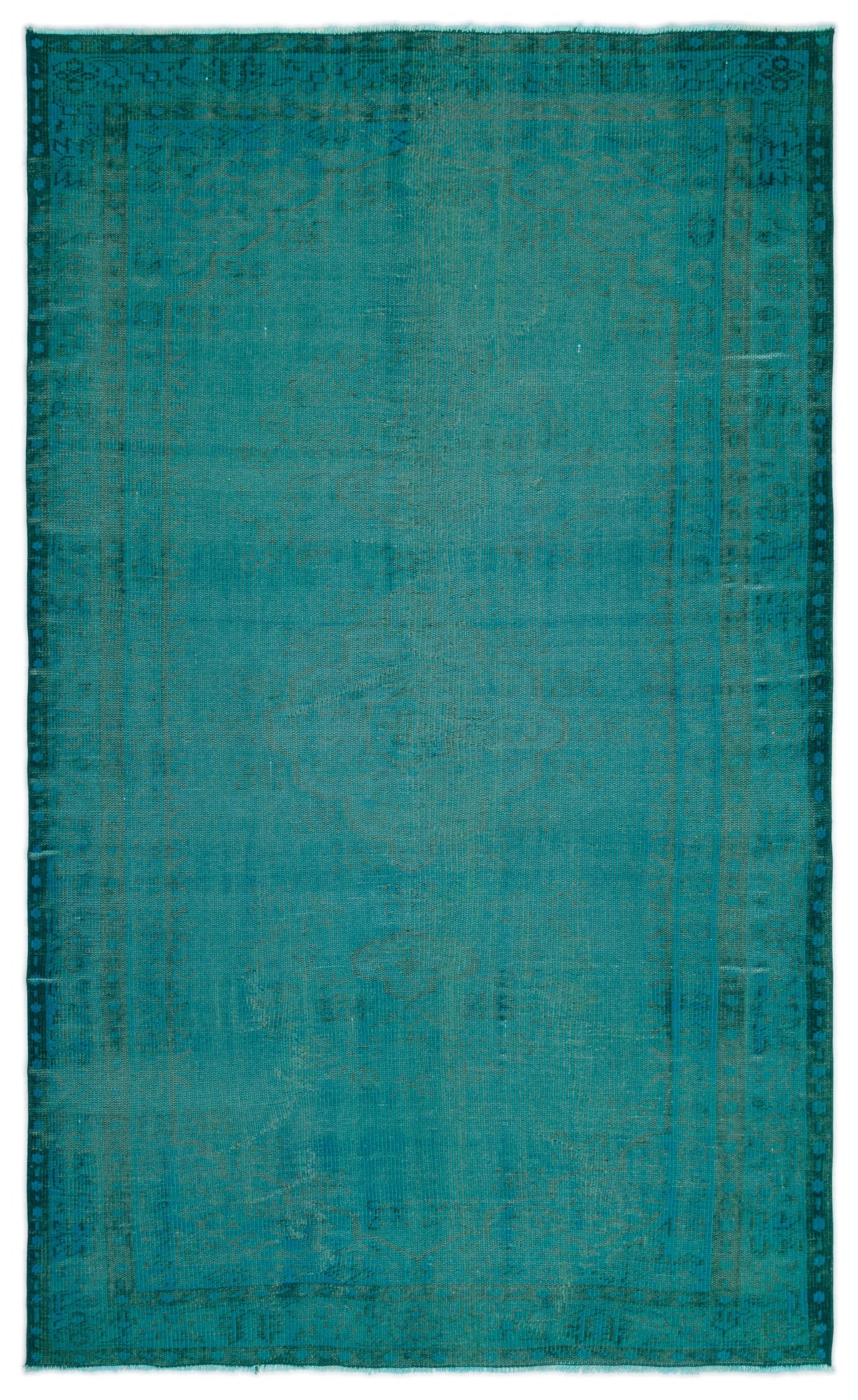 Turquoise  Over Dyed Vintage Rug 5&#39;4&#39;&#39; x 8&#39;4&#39;&#39; ft 162 x 255 cm