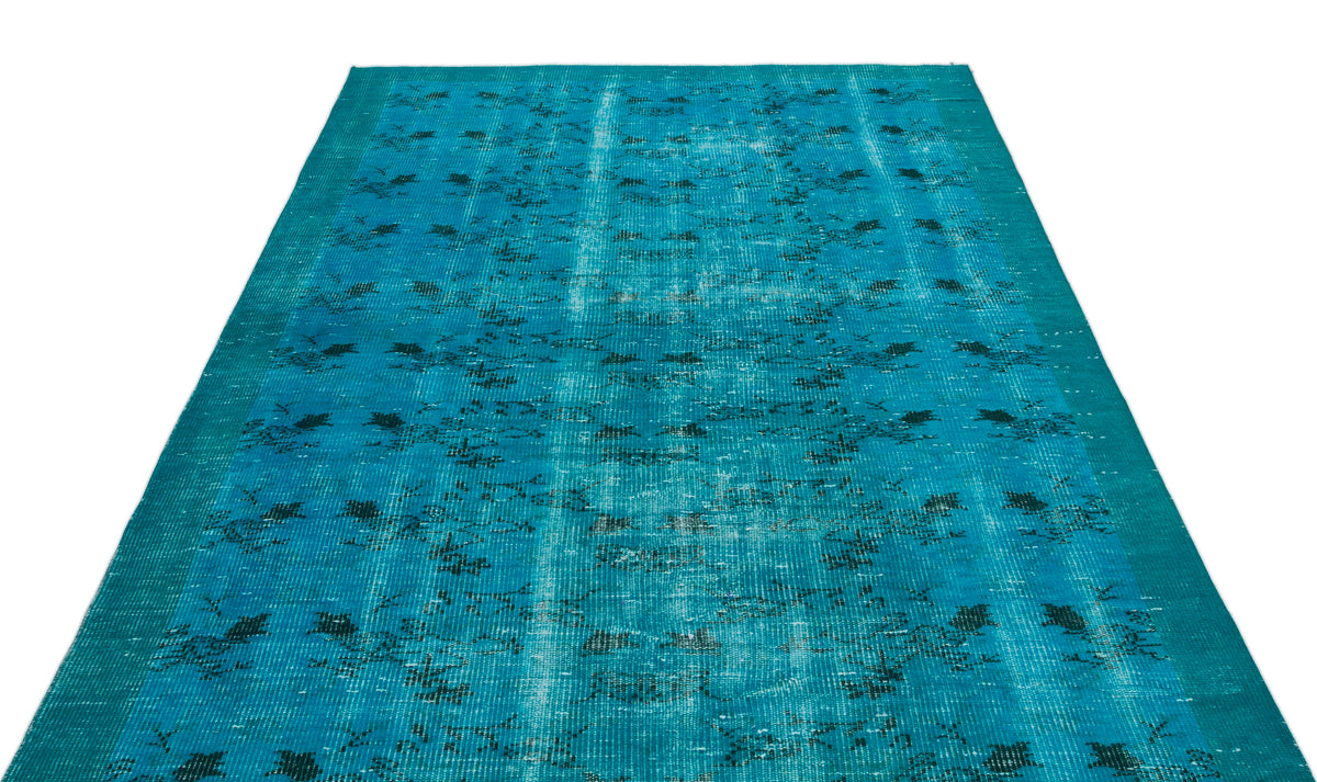 Turquoise  Over Dyed Vintage Rug 5&#39;6&#39;&#39; x 8&#39;8&#39;&#39; ft 168 x 264 cm