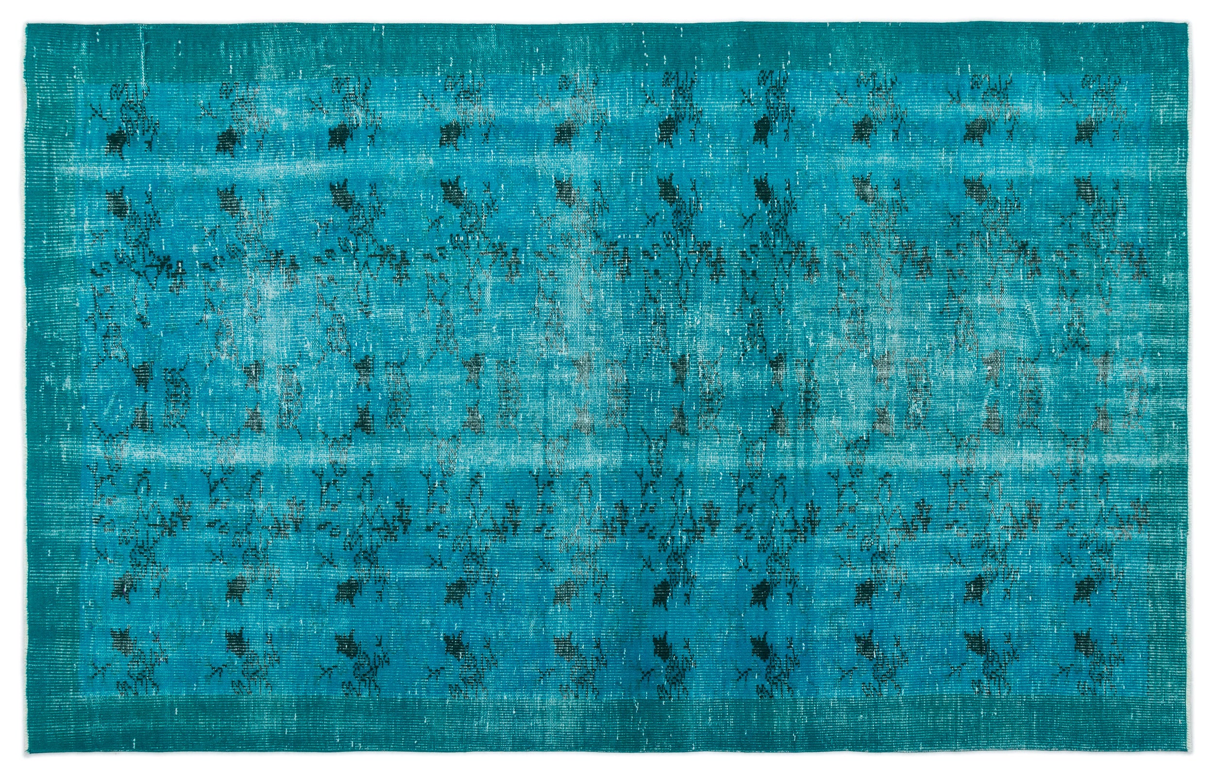 Turquoise  Over Dyed Vintage Rug 5'6'' x 8'8'' ft 168 x 264 cm
