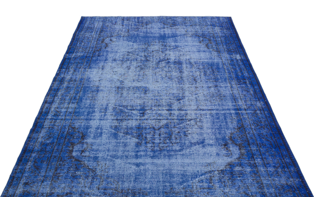 Blue Over Dyed Vintage Rug 5&#39;4&#39;&#39; x 8&#39;10&#39;&#39; ft 163 x 270 cm