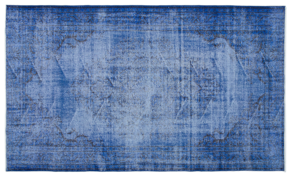 Blue Over Dyed Vintage Rug 5&#39;4&#39;&#39; x 8&#39;10&#39;&#39; ft 163 x 270 cm