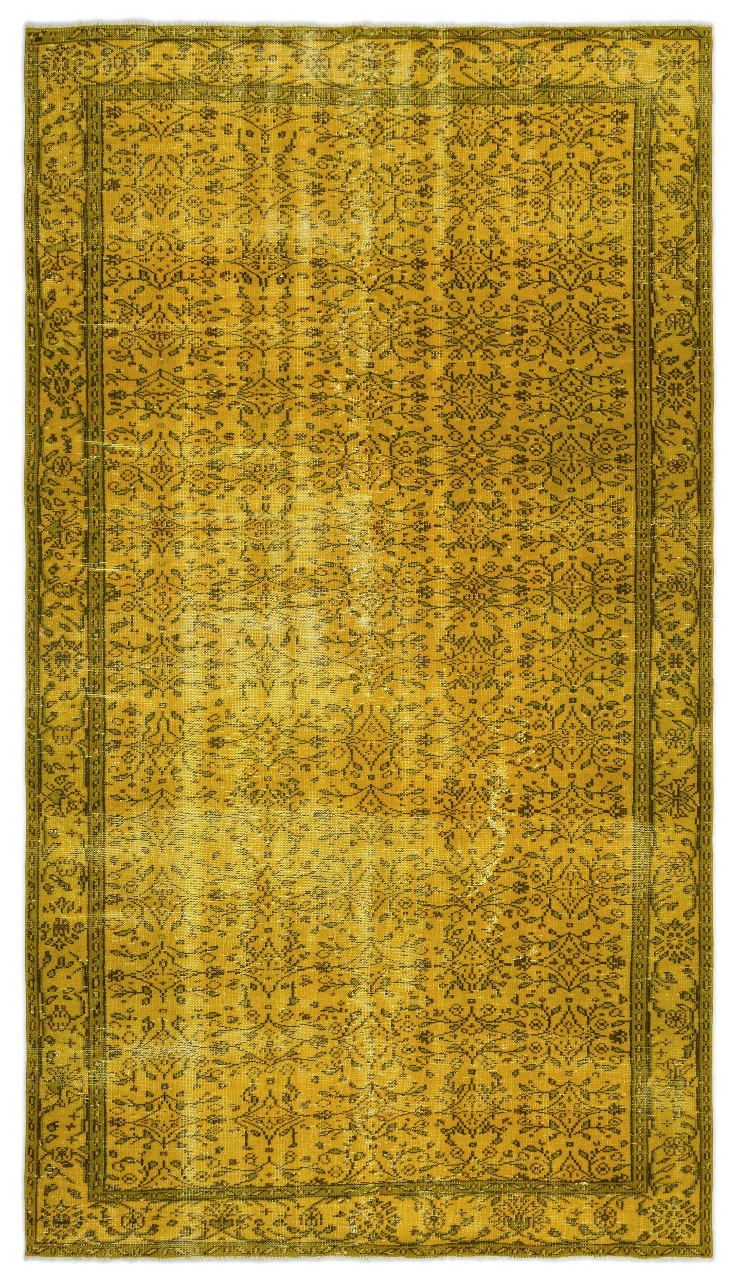 Yellow Over Dyed Vintage Rug 5'7'' x 9'11'' ft 169 x 302 cm