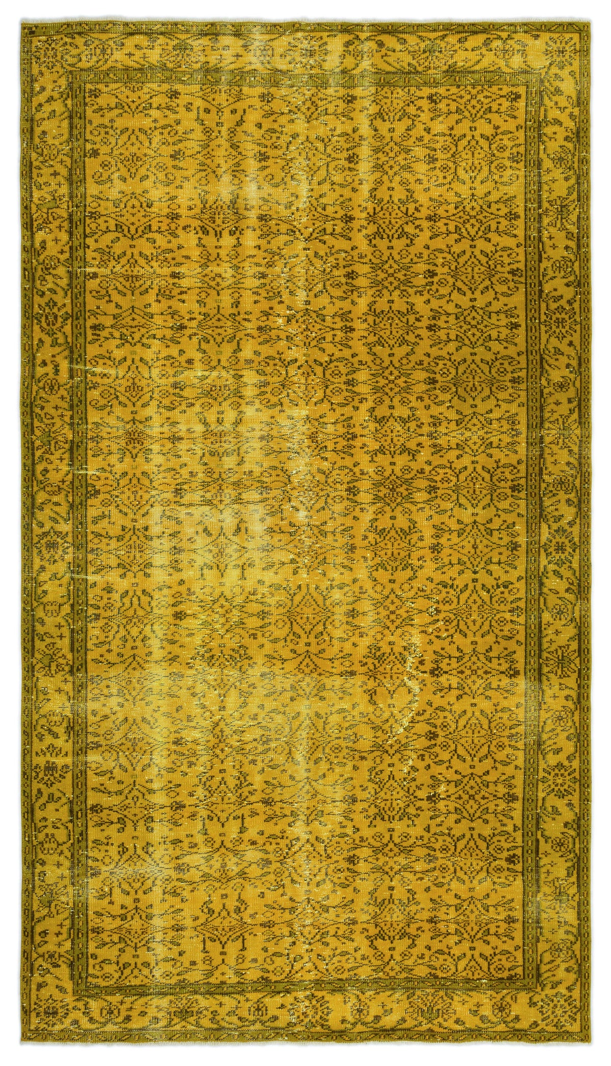 Yellow Over Dyed Vintage Rug 5&#39;7&#39;&#39; x 9&#39;11&#39;&#39; ft 169 x 302 cm