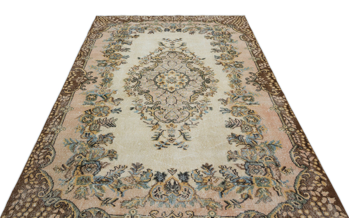 Beige Over Dyed Vintage Rug 5&#39;7&#39;&#39; x 9&#39;1&#39;&#39; ft 170 x 276 cm