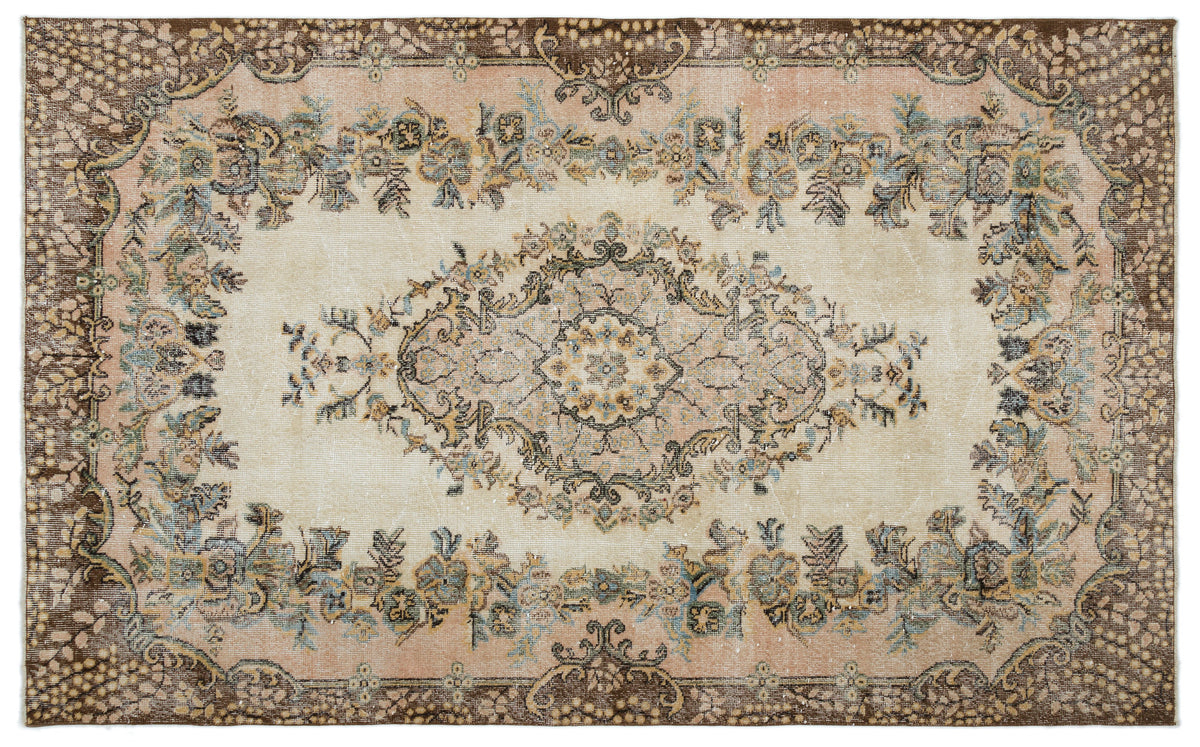 Beige Over Dyed Vintage Rug 5&#39;7&#39;&#39; x 9&#39;1&#39;&#39; ft 170 x 276 cm