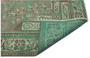 Traditional Design Green Over Dyed Vintage Rug 5'10'' x 9'4'' ft 178 x 285 cm