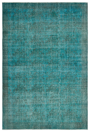 Turquoise  Over Dyed Vintage Rug 6'11'' x 10'1'' ft 210 x 307 cm