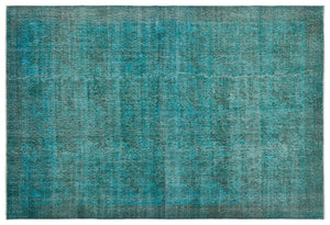 Turquoise  Over Dyed Vintage Rug 6'11'' x 10'1'' ft 210 x 307 cm