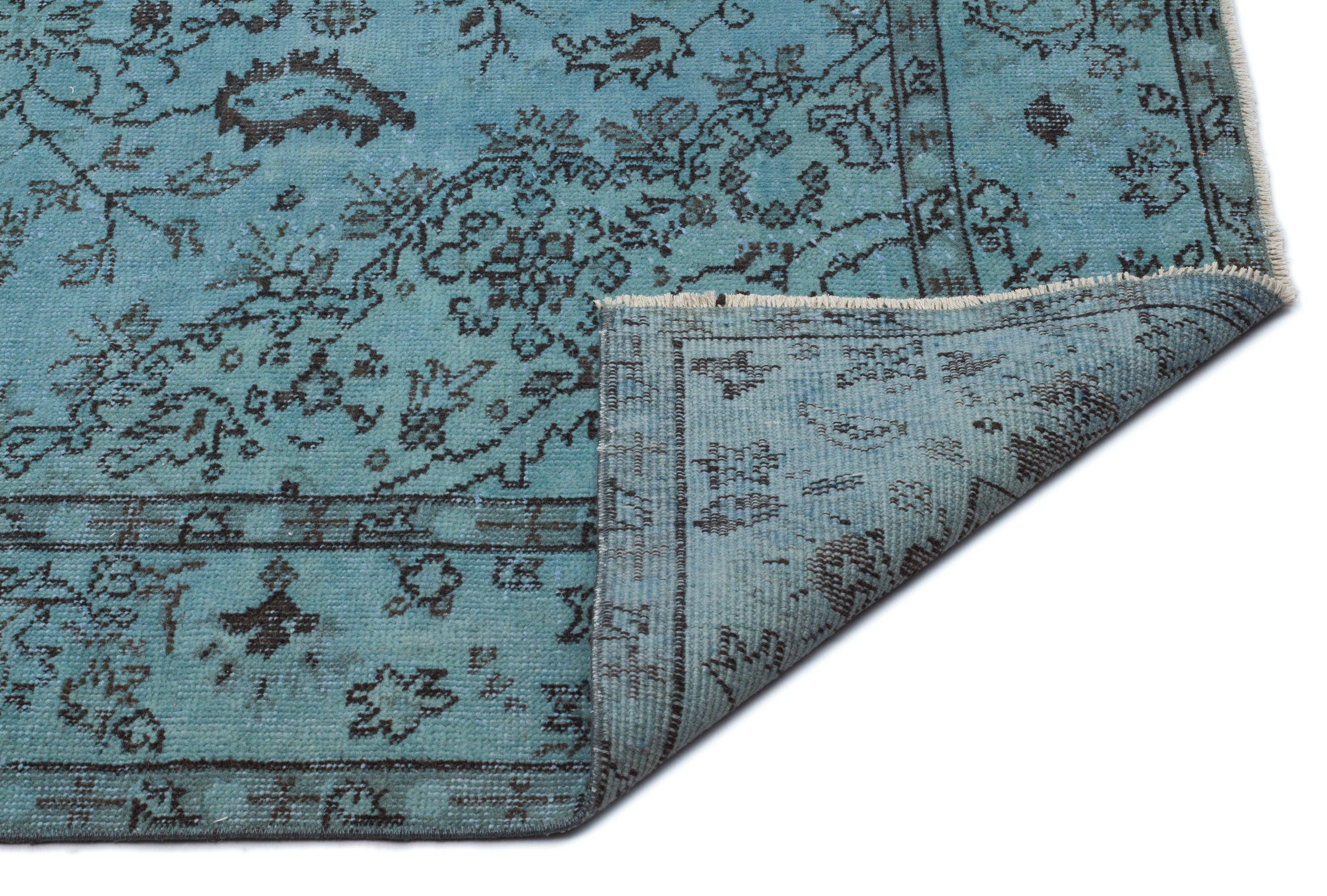 Turquoise  Over Dyed Vintage Rug 5'5'' x 9'5'' ft 165 x 288 cm