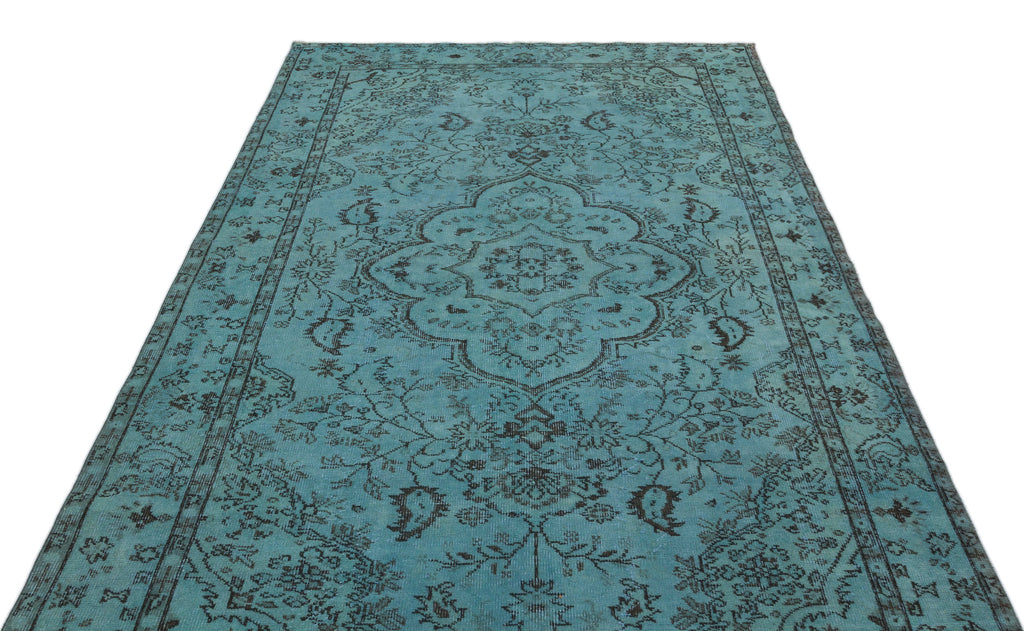 Turquoise  Over Dyed Vintage Rug 5'5'' x 9'5'' ft 165 x 288 cm