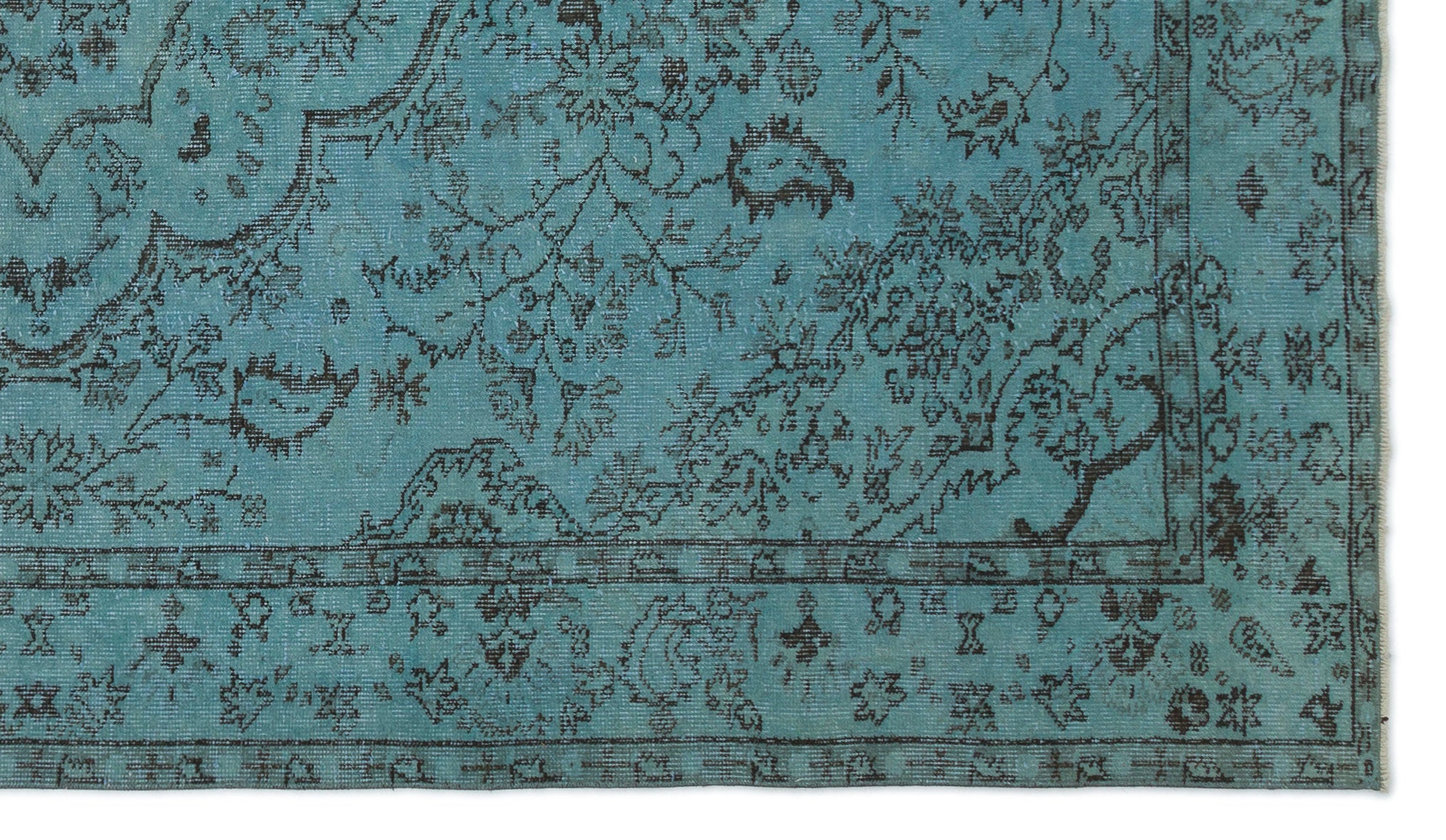 Turquoise  Over Dyed Vintage Rug 5'5'' x 9'5'' ft 165 x 288 cm