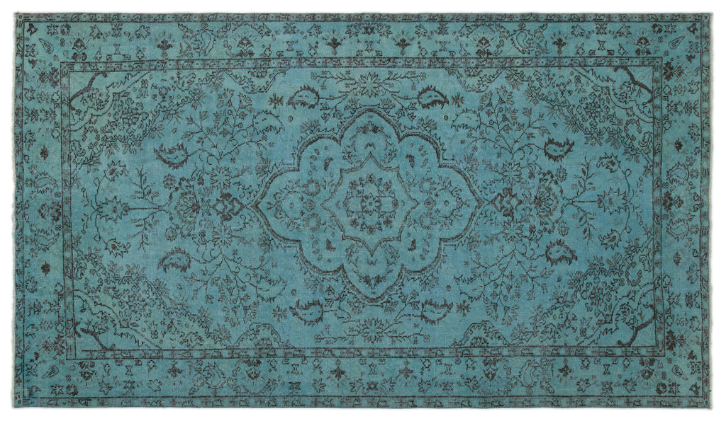 Turquoise  Over Dyed Vintage Rug 5'5'' x 9'5'' ft 165 x 288 cm