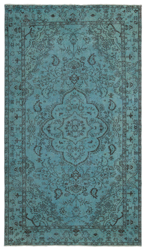 Turquoise  Over Dyed Vintage Rug 5'5'' x 9'5'' ft 165 x 288 cm