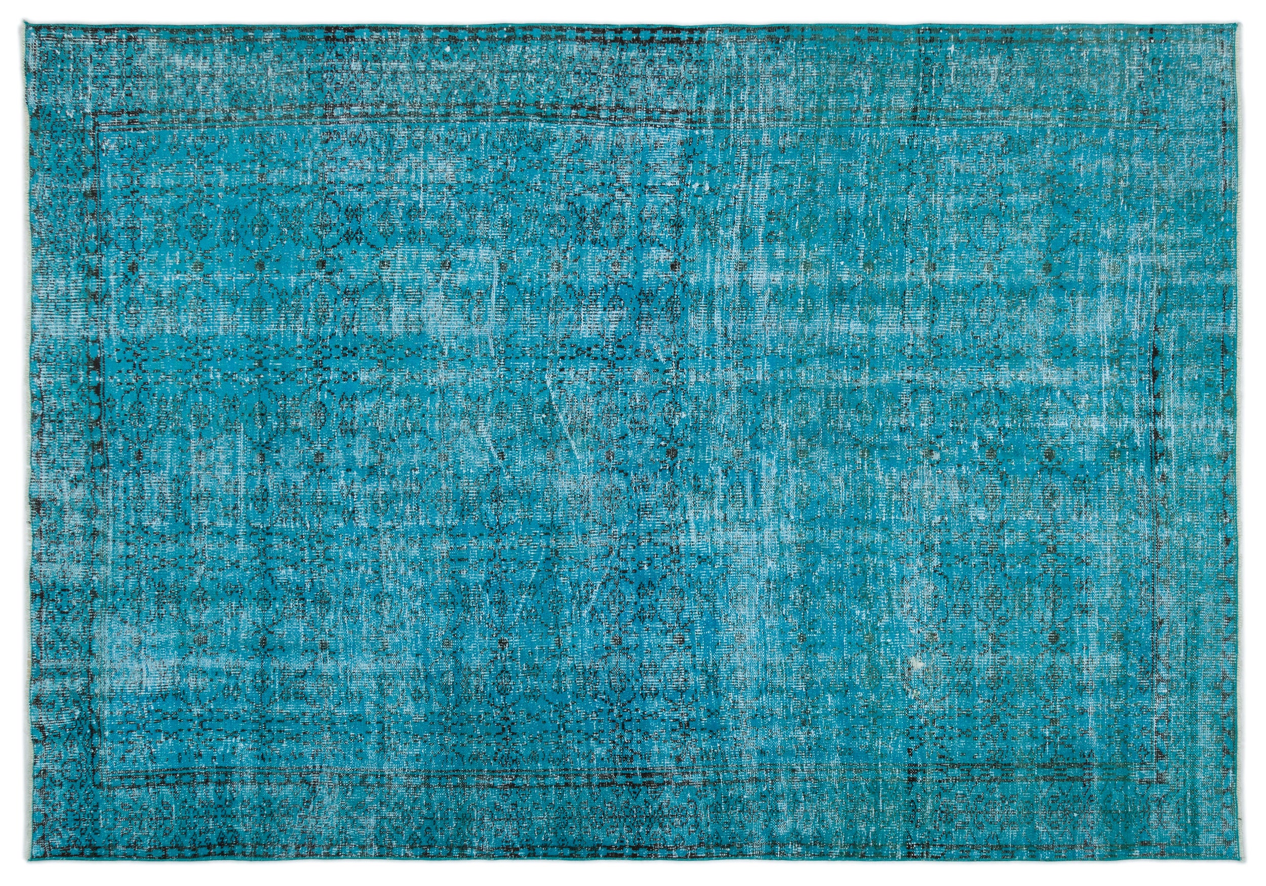 Turquoise  Over Dyed Vintage Rug 6'7'' x 9'5'' ft 200 x 287 cm