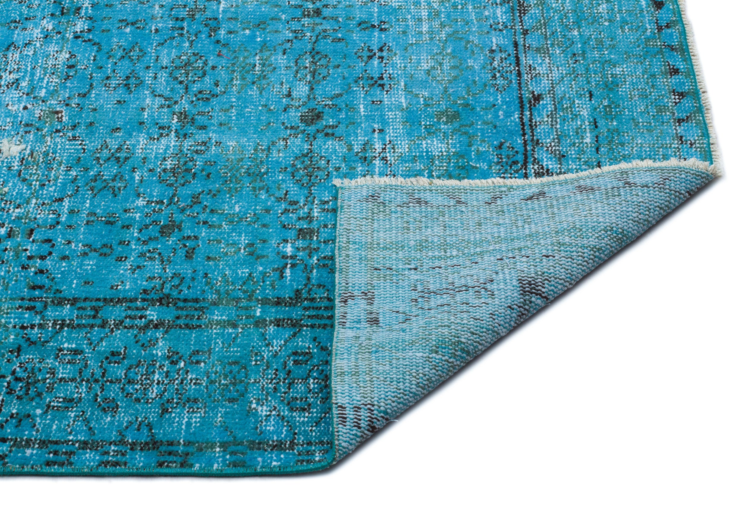 Turquoise  Over Dyed Vintage Rug 6'7'' x 9'5'' ft 200 x 287 cm