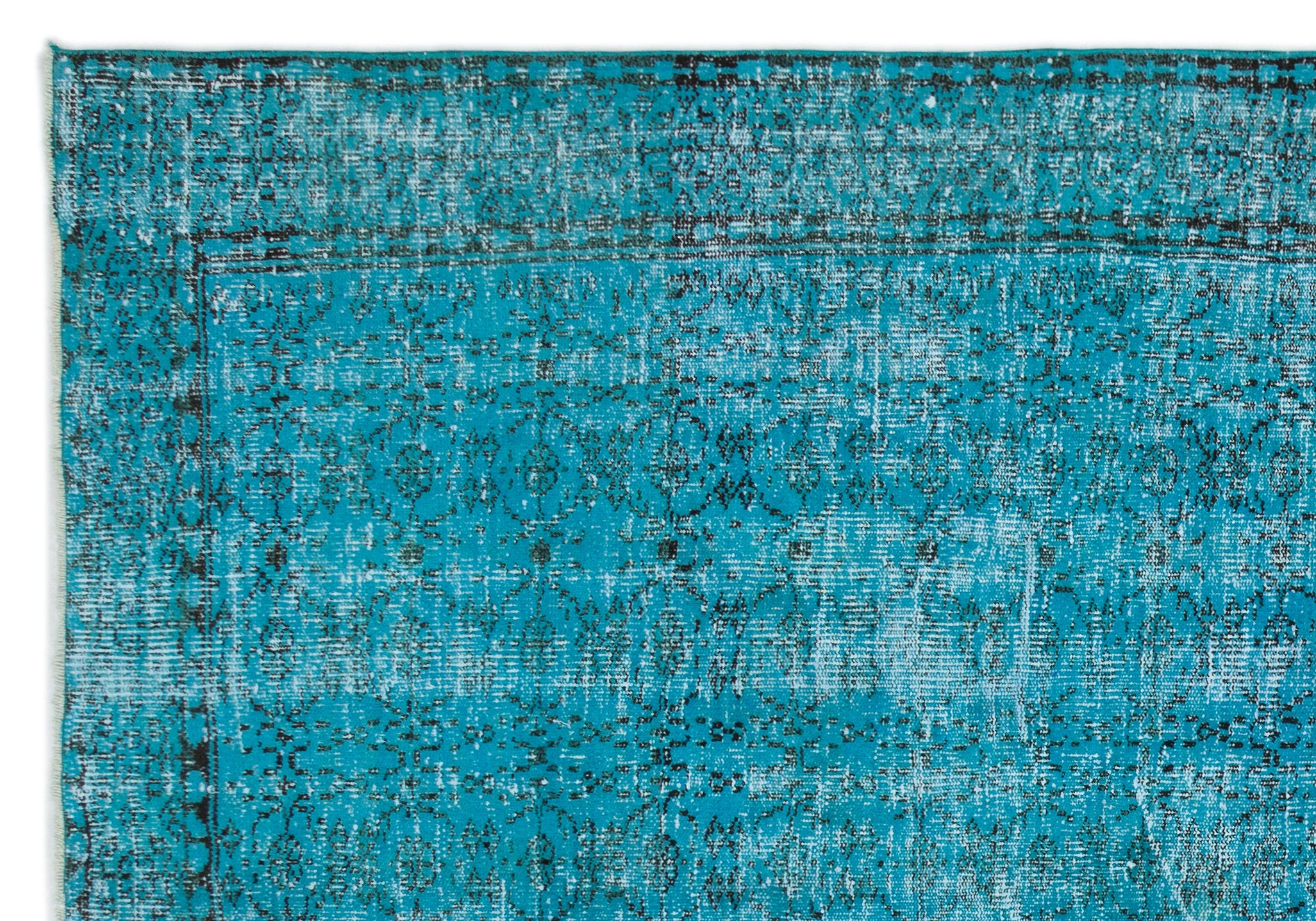 Turquoise  Over Dyed Vintage Rug 6'7'' x 9'5'' ft 200 x 287 cm
