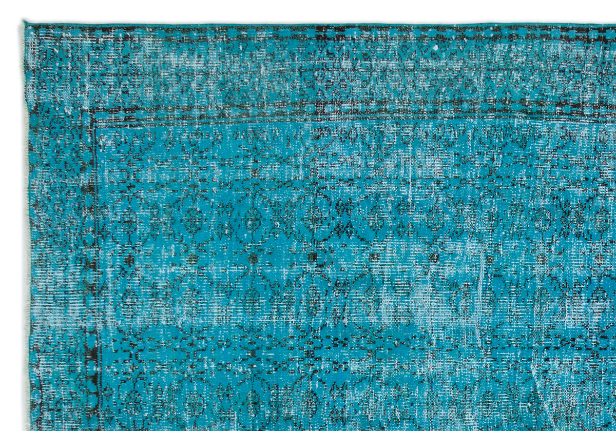 Turquoise  Over Dyed Vintage Rug 6&#39;7&#39;&#39; x 9&#39;5&#39;&#39; ft 200 x 287 cm