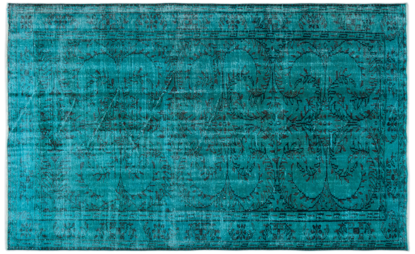 Retro Design Turquoise Over Dyed Vintage Rug 5'7'' x 8'5'' ft 169 x 257 cm