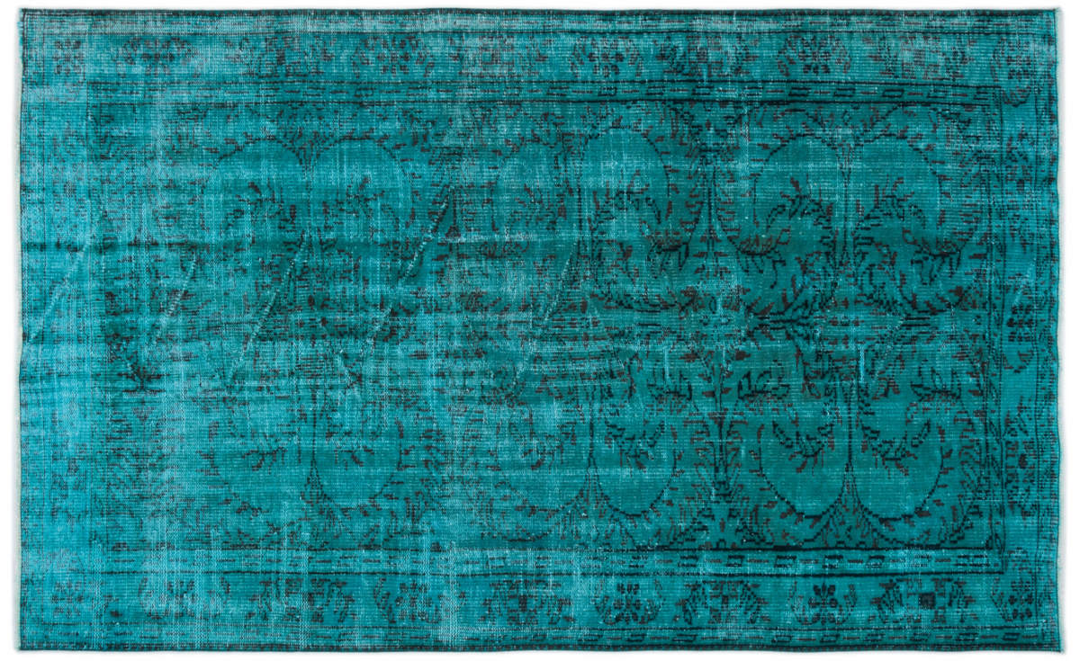 Retro Design Turquoise Over Dyed Vintage Rug 5&#39;7&#39;&#39; x 8&#39;5&#39;&#39; ft 169 x 257 cm