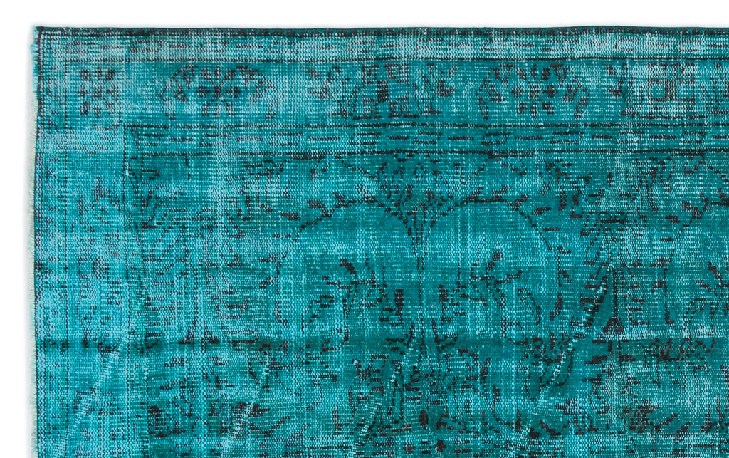 Turquoise  Over Dyed Vintage Rug 5'7'' x 8'5'' ft 169 x 257 cm
