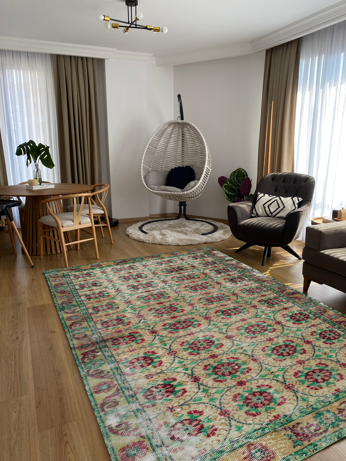 Green Over Dyed Rug I Traditional Design Rug | Turkish Rug | Hand Weaving Rug  | Bedroom Rug | Wool Rug | Vintage Rug | Tumbled Rug  | Naturel Rug | Boho Rug I 6&#39;2&#39;&#39; x 9&#39;9&#39;&#39; ft 189 x 296 cm