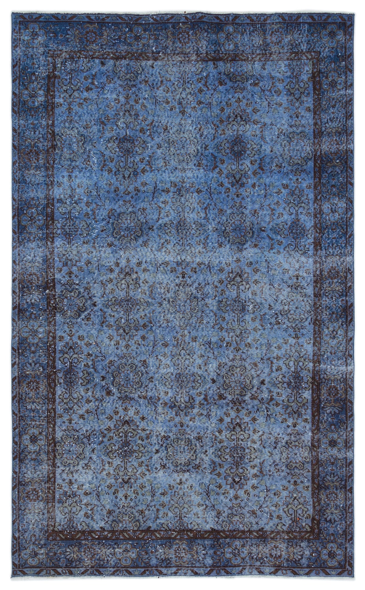 Blue Over Dyed Vintage Rug 5&#39;3&#39;&#39; x 8&#39;8&#39;&#39; ft 160 x 265 cm