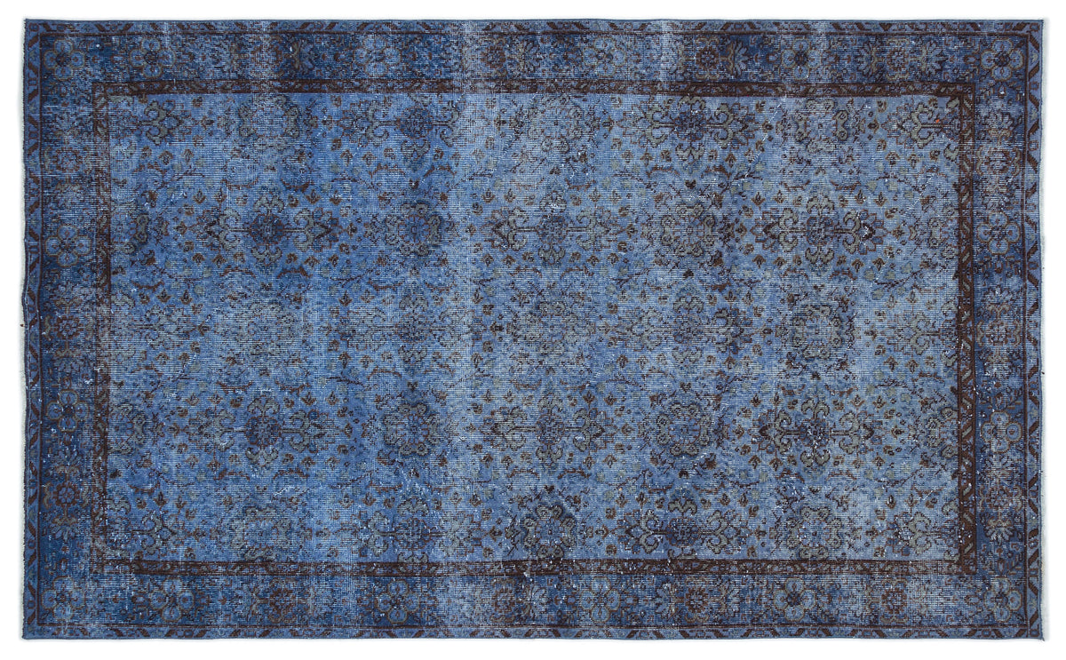 Blue Over Dyed Vintage Rug 5&#39;3&#39;&#39; x 8&#39;8&#39;&#39; ft 160 x 265 cm