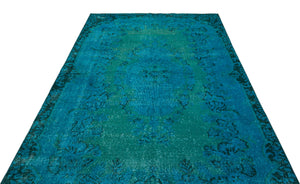 Turquoise  Over Dyed Vintage Rug 5'9'' x 9'8'' ft 174 x 294 cm