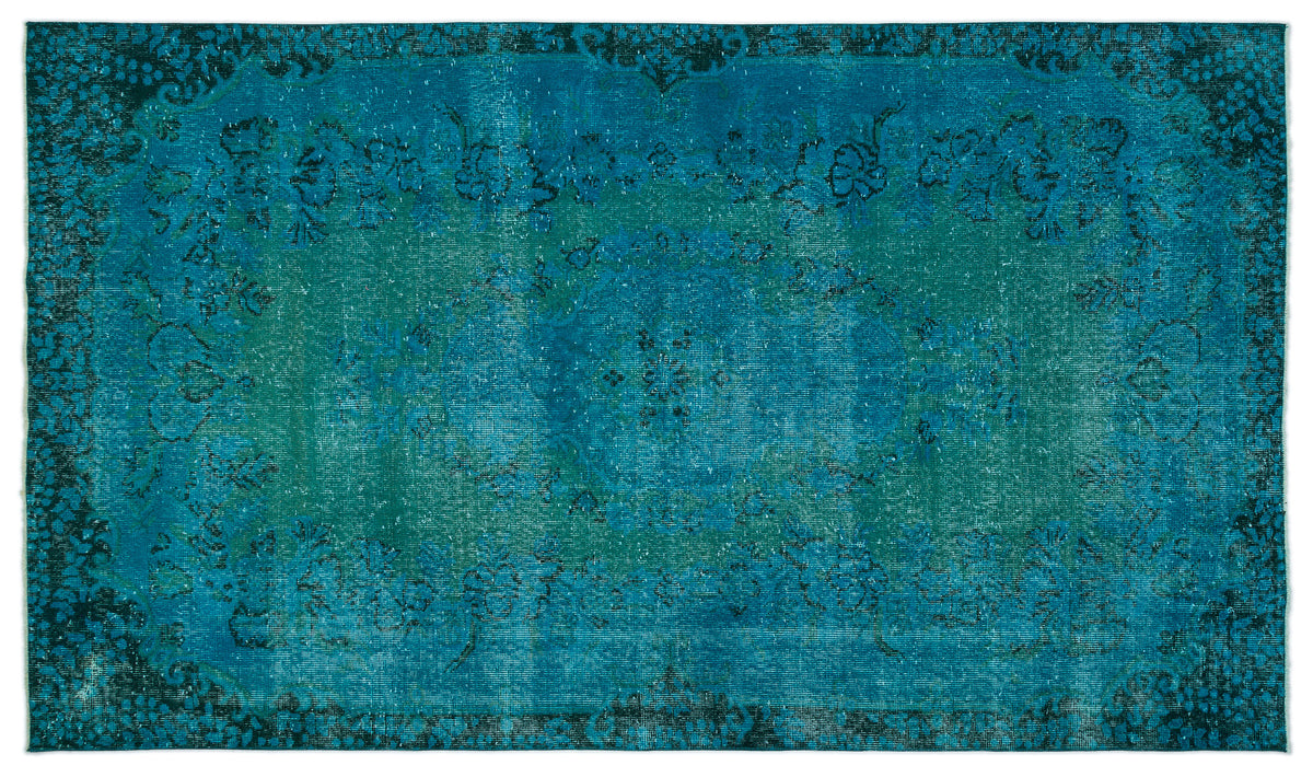 Turquoise  Over Dyed Vintage Rug 5&#39;9&#39;&#39; x 9&#39;8&#39;&#39; ft 174 x 294 cm