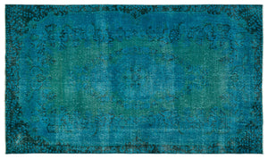 Turquoise  Over Dyed Vintage Rug 5'9'' x 9'8'' ft 174 x 294 cm